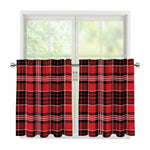 Red Black And White Scottish Plaid Print Tier Curtains