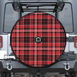 Red Black And White Scottish Plaid Print Tire Cover With Camera Hole