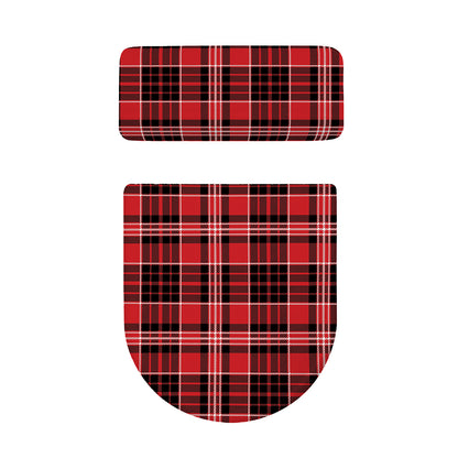 Red Black And White Scottish Plaid Print Toilet Lid And Tank Cover Set