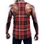 Red Black And White Scottish Plaid Print Training Tank Top