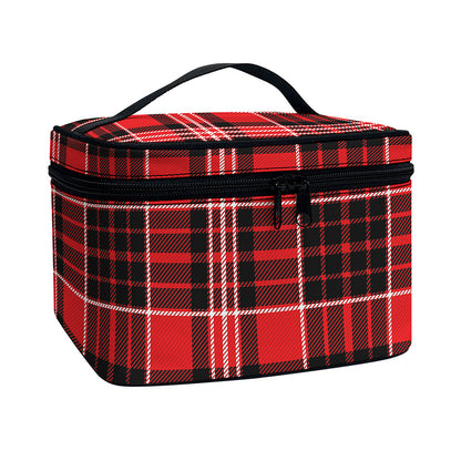 Red Black And White Scottish Plaid Print Travel Makeup Bag