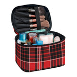 Red Black And White Scottish Plaid Print Travel Makeup Bag