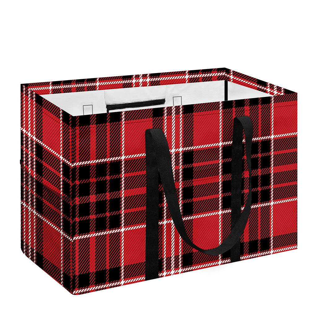 Red Black And White Scottish Plaid Print Utility Tote Bag