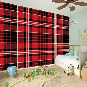 Red Black And White Scottish Plaid Print Wall Sticker