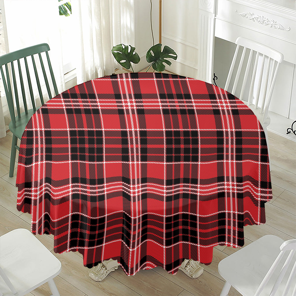 Red Black And White Scottish Plaid Print Waterproof Round Tablecloth