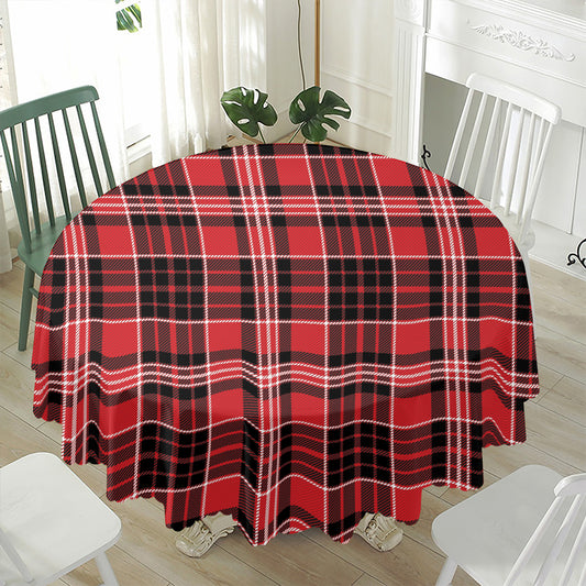 Red Black And White Scottish Plaid Print Waterproof Round Tablecloth