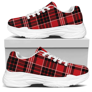 Red Black And White Scottish Plaid Print White Chunky Shoes