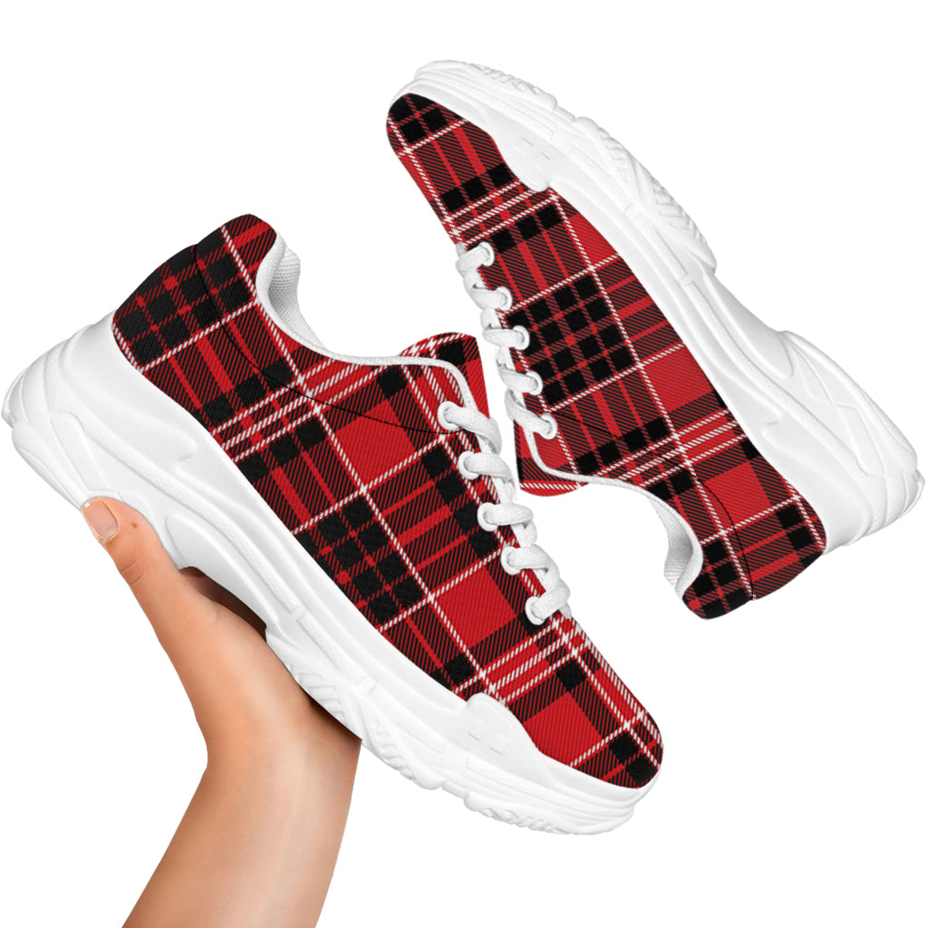 Red Black And White Scottish Plaid Print White Chunky Shoes