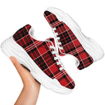 Red Black And White Scottish Plaid Print White Chunky Shoes