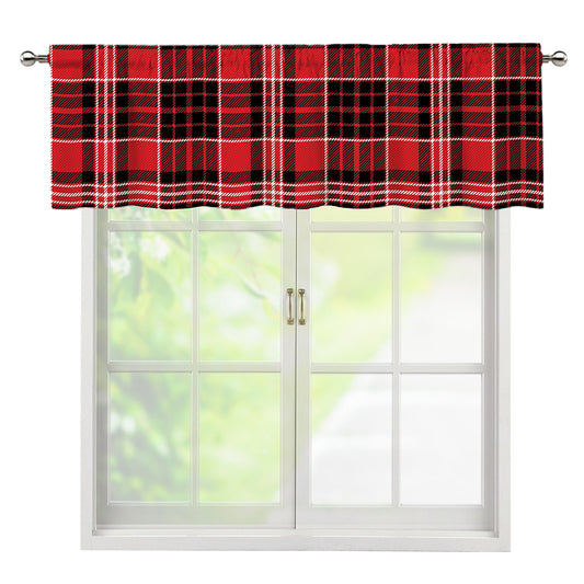 Red Black And White Scottish Plaid Print Window Valance