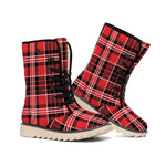 Red Black And White Scottish Plaid Print Winter Boots