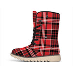 Red Black And White Scottish Plaid Print Winter Boots