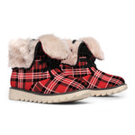 Red Black And White Scottish Plaid Print Winter Boots