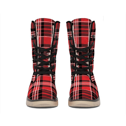 Red Black And White Scottish Plaid Print Winter Boots