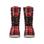 Red Black And White Scottish Plaid Print Winter Boots