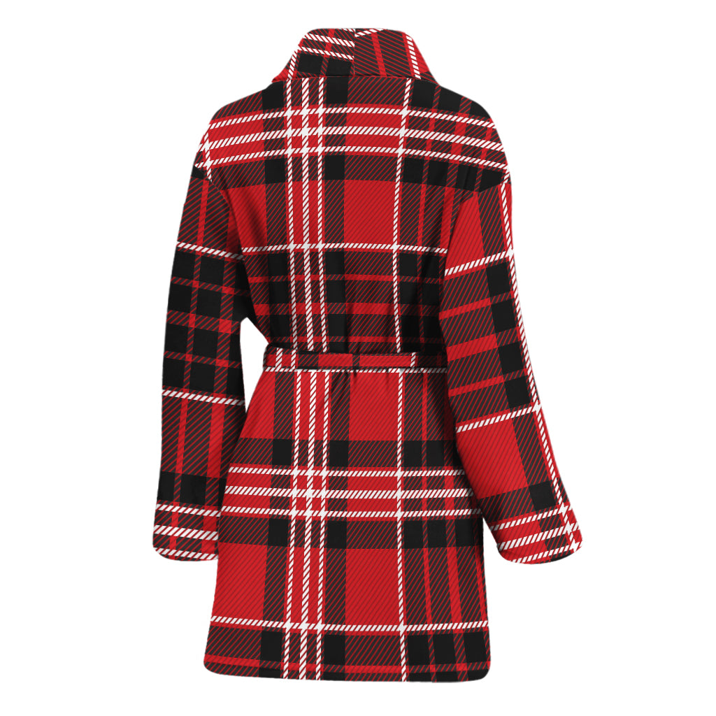 Red Black And White Scottish Plaid Print Women's Bathrobe