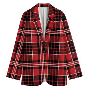 Red Black And White Scottish Plaid Print Women's Blazer