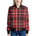 Red Black And White Scottish Plaid Print Women's Bomber Jacket