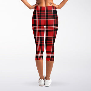 Red Black And White Scottish Plaid Print Women's Capri Leggings