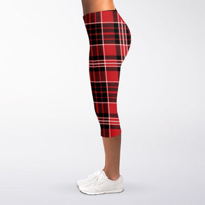 Red Black And White Scottish Plaid Print Women's Capri Leggings