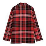 Red Black And White Scottish Plaid Print Women's Cotton Blazer