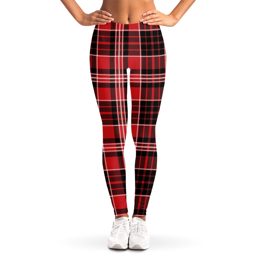 Red Black And White Scottish Plaid Print Women's Leggings