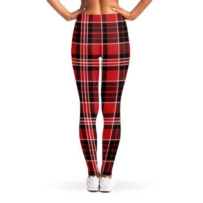 Red Black And White Scottish Plaid Print Women's Leggings