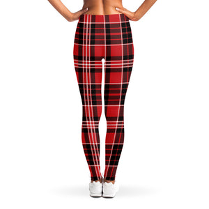 Red Black And White Scottish Plaid Print Women's Leggings