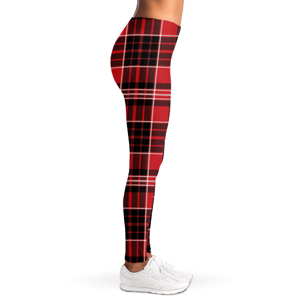 Red Black And White Scottish Plaid Print Women's Leggings