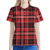 Red Black And White Scottish Plaid Print Women's Polo Shirt