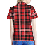 Red Black And White Scottish Plaid Print Women's Polo Shirt