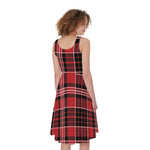 Red Black And White Scottish Plaid Print Women's Sleeveless Dress