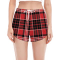 Red Black And White Scottish Plaid Print Women's Split Running Shorts