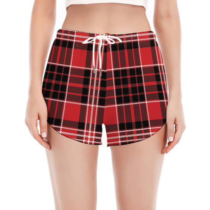 Red Black And White Scottish Plaid Print Women's Split Running Shorts