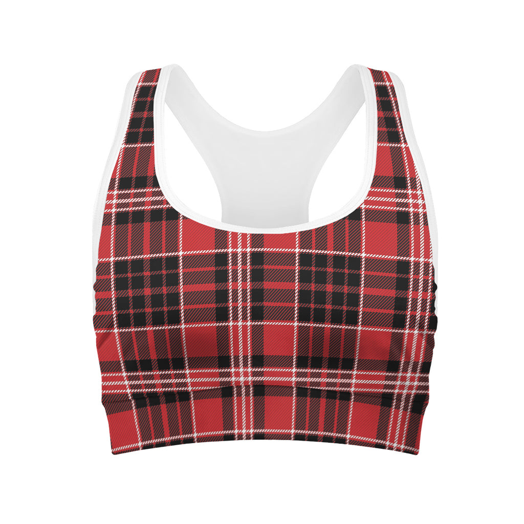 Red Black And White Scottish Plaid Print Women's Sports Bra