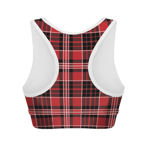 Red Black And White Scottish Plaid Print Women's Sports Bra