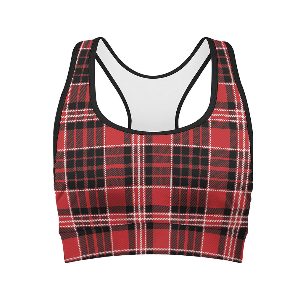 Red Black And White Scottish Plaid Print Women's Sports Bra