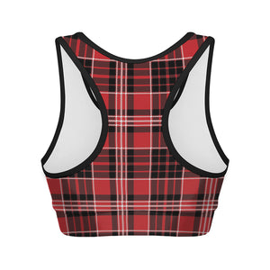 Red Black And White Scottish Plaid Print Women's Sports Bra