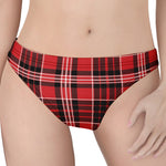 Red Black And White Scottish Plaid Print Women's Thong