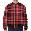 Red Black And White Scottish Plaid Print Zip Sleeve Bomber Jacket