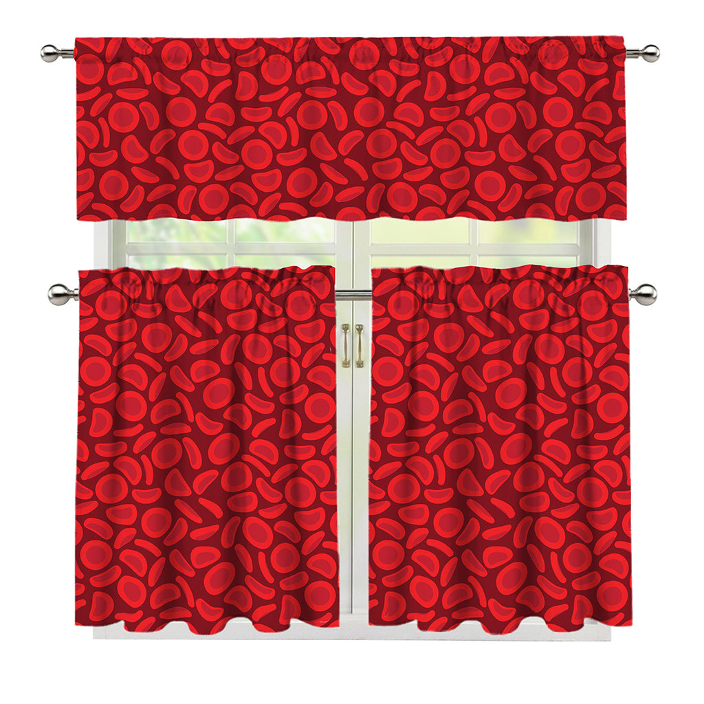 Red Blood Cells Pattern Print 3 Piece Kitchen Curtains