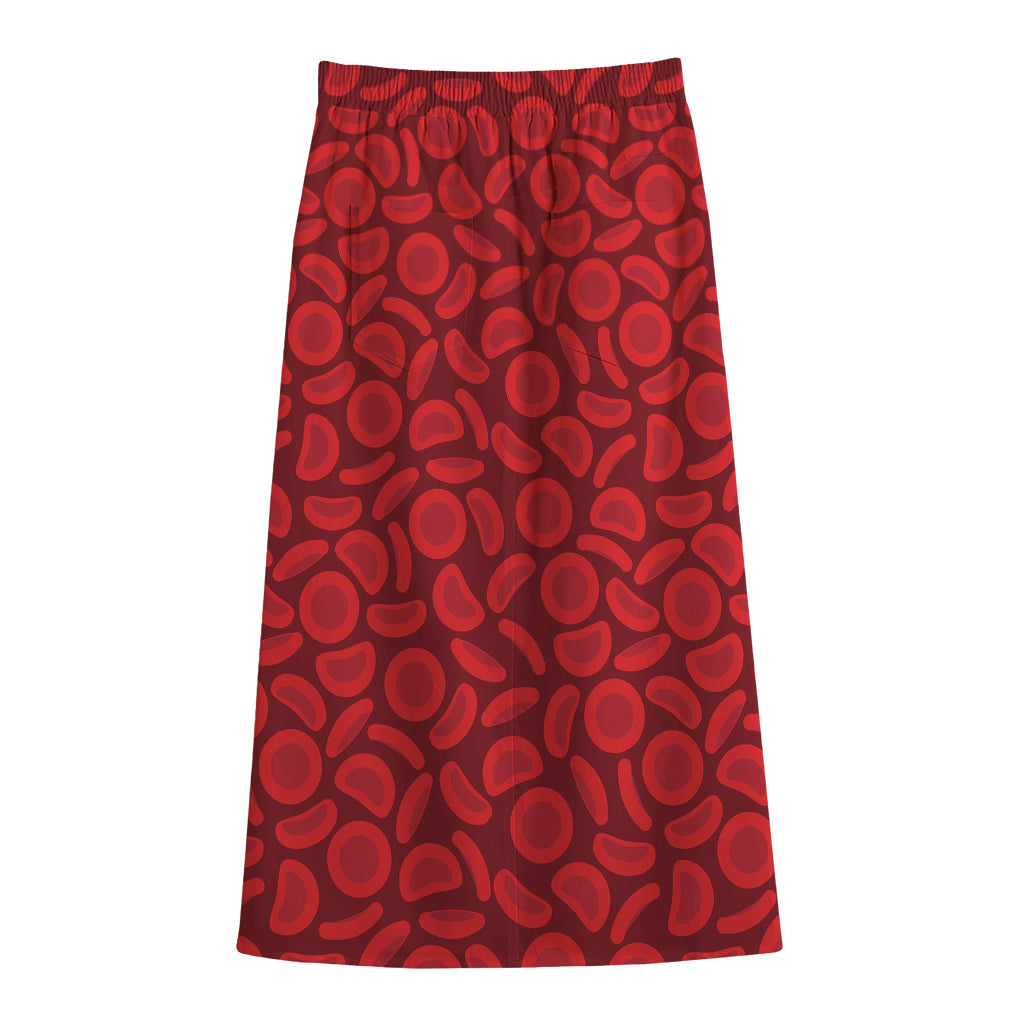 Red Blood Cells Pattern Print Cotton Front Slit Maxi Skirt