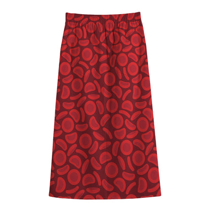 Red Blood Cells Pattern Print Cotton Front Slit Maxi Skirt