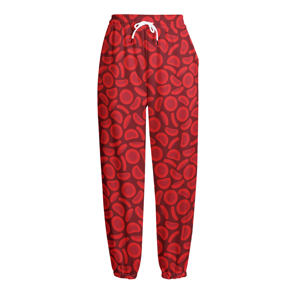 Red Blood Cells Pattern Print Fleece Lined Knit Pants