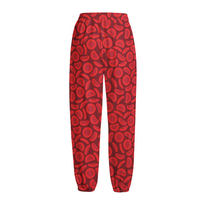 Red Blood Cells Pattern Print Fleece Lined Knit Pants