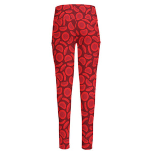 Red Blood Cells Pattern Print High-Waisted Pocket Leggings