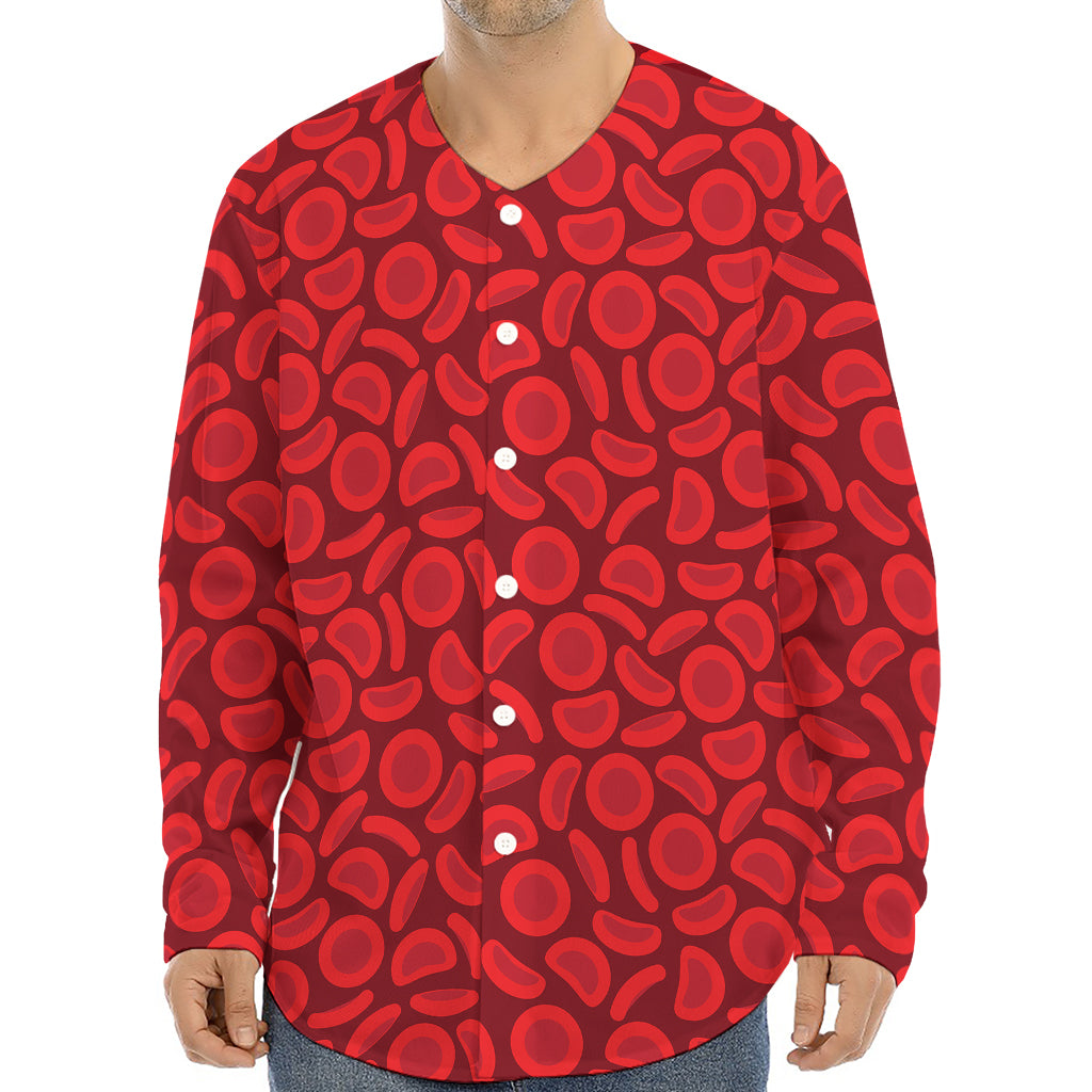 Red Blood Cells Pattern Print Long Sleeve Baseball Jersey