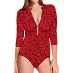 Red Blood Cells Pattern Print Long Sleeve Swimsuit