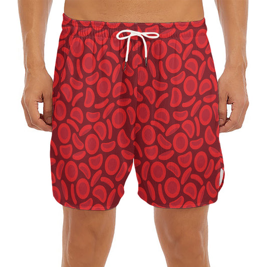 Red Blood Cells Pattern Print Men's Split Running Shorts