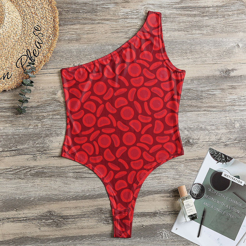 Red Blood Cells Pattern Print One Shoulder Bodysuit